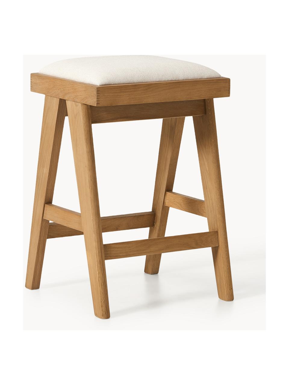 Tabouret de bar rembourré Sissi, Tissu blanc crème, chêne clair, larg. 46 x haut. 69 cm