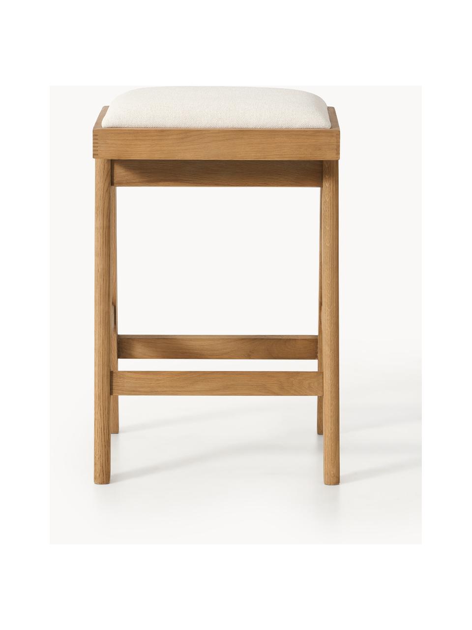 Tabouret de bar rembourré Sissi, Tissu blanc crème, chêne clair, larg. 46 x haut. 69 cm