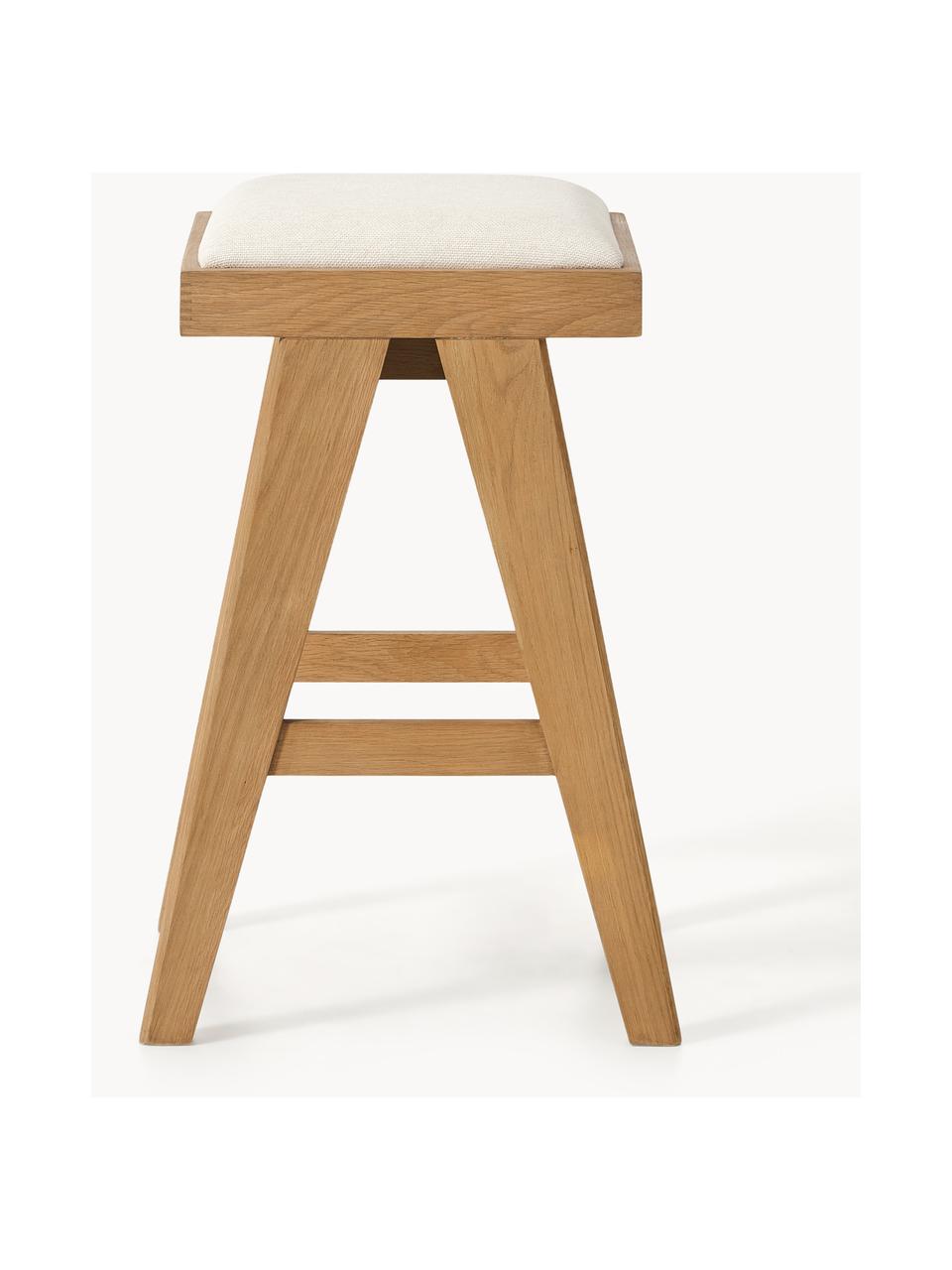 Tabouret de bar rembourré Sissi, Tissu blanc crème, chêne clair, larg. 46 x haut. 69 cm