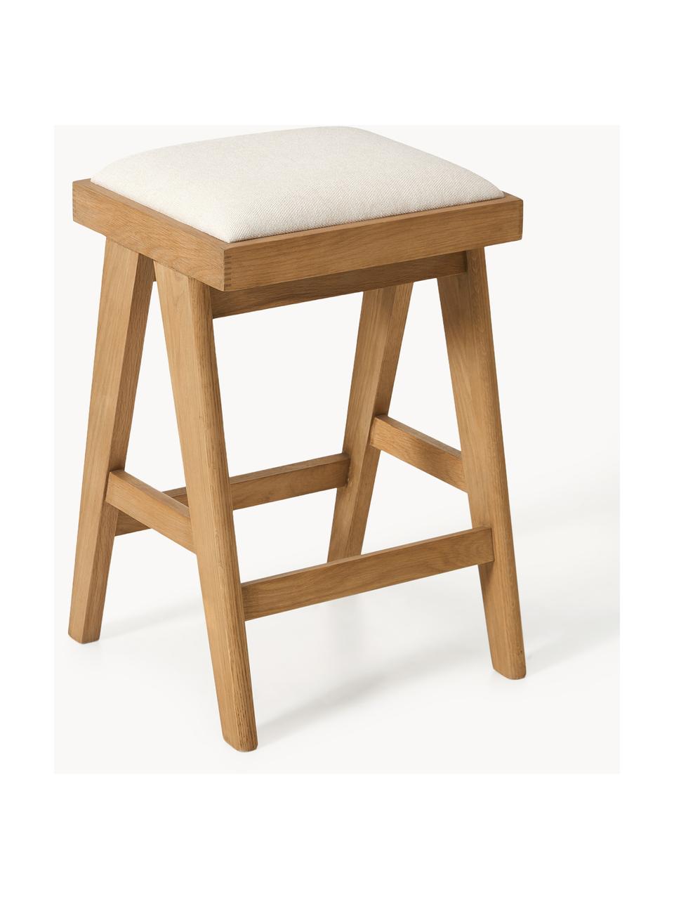 Tabouret de bar rembourré Sissi, Tissu blanc crème, chêne clair, larg. 46 x haut. 69 cm