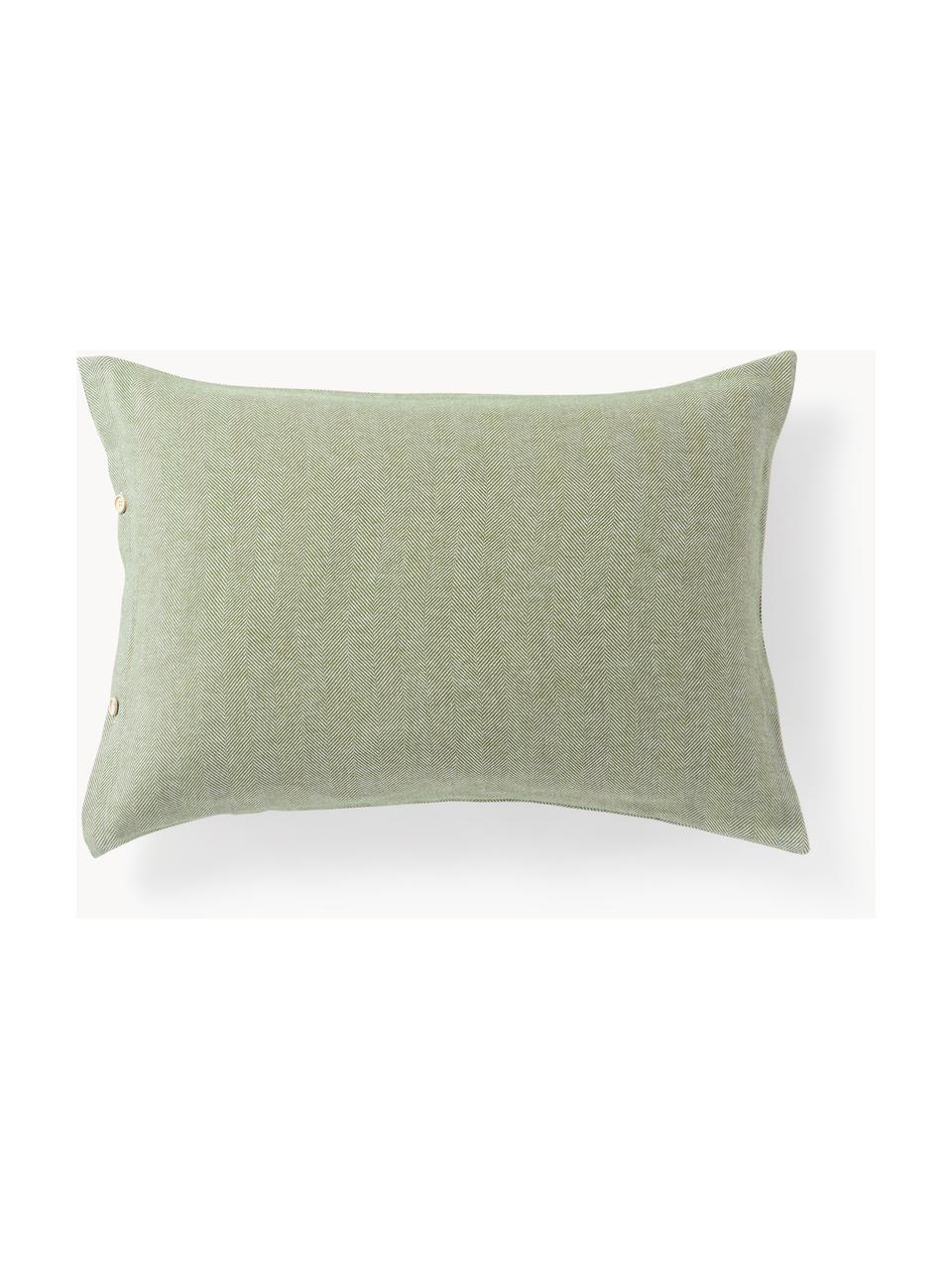Taie d'oreiller en flanelle avec motif à chevrons Wanda, Vert sauge, larg. 50 x long. 70 cm