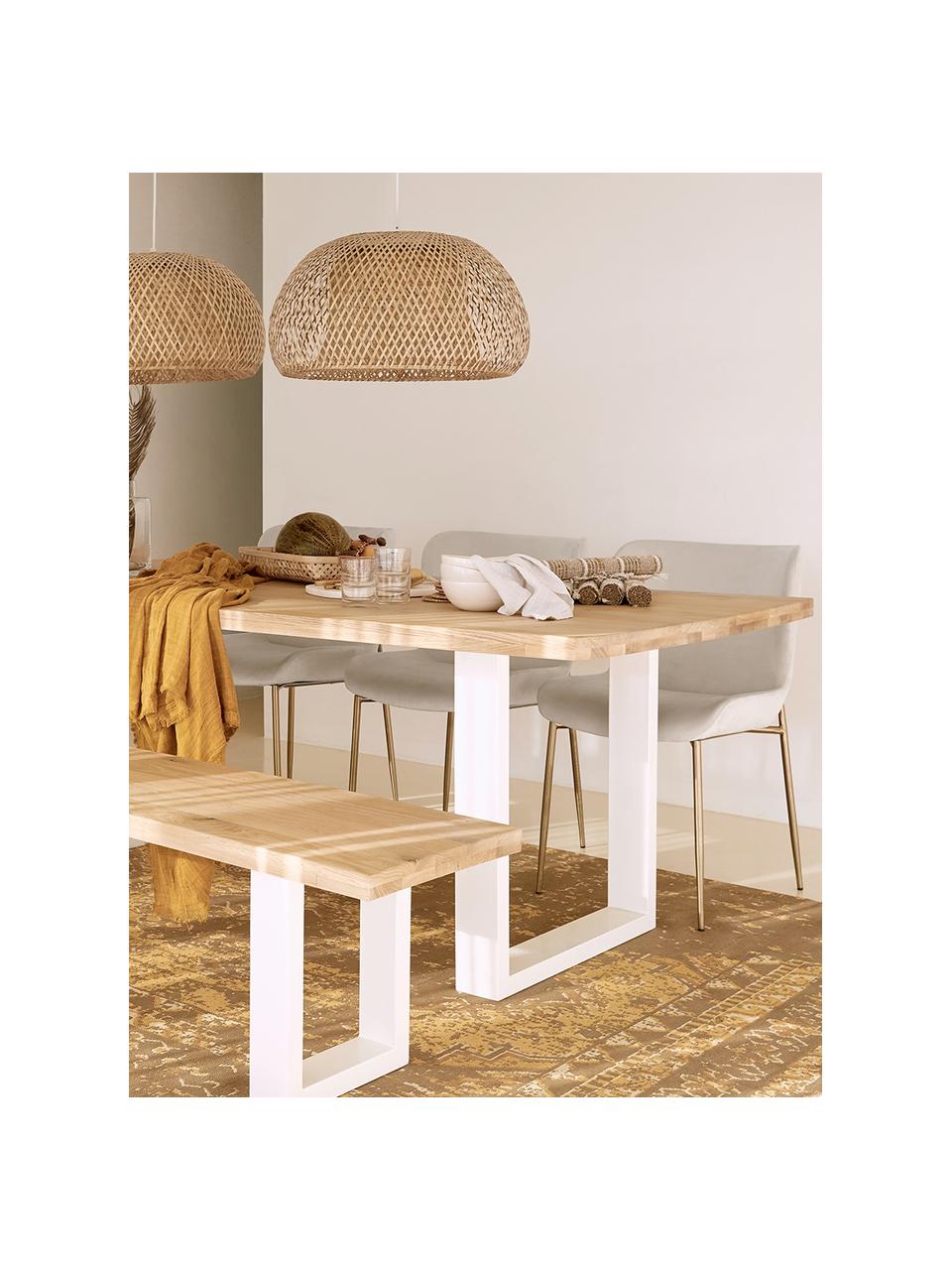 Mesa de comedor Oliver, tablero de madera maciza, Tablero: madera de roble silvestre, Patas: metal con pintura en polv, Roble, blanco, An 180 x F 90 cm