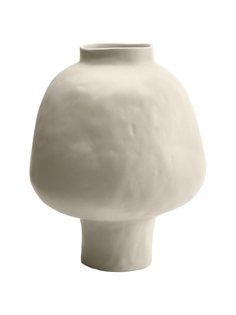 Jarrón artesanal de cerámica de diseño Saki, Cerámica, Blanco crema, Ø 25 x Al 32 cm