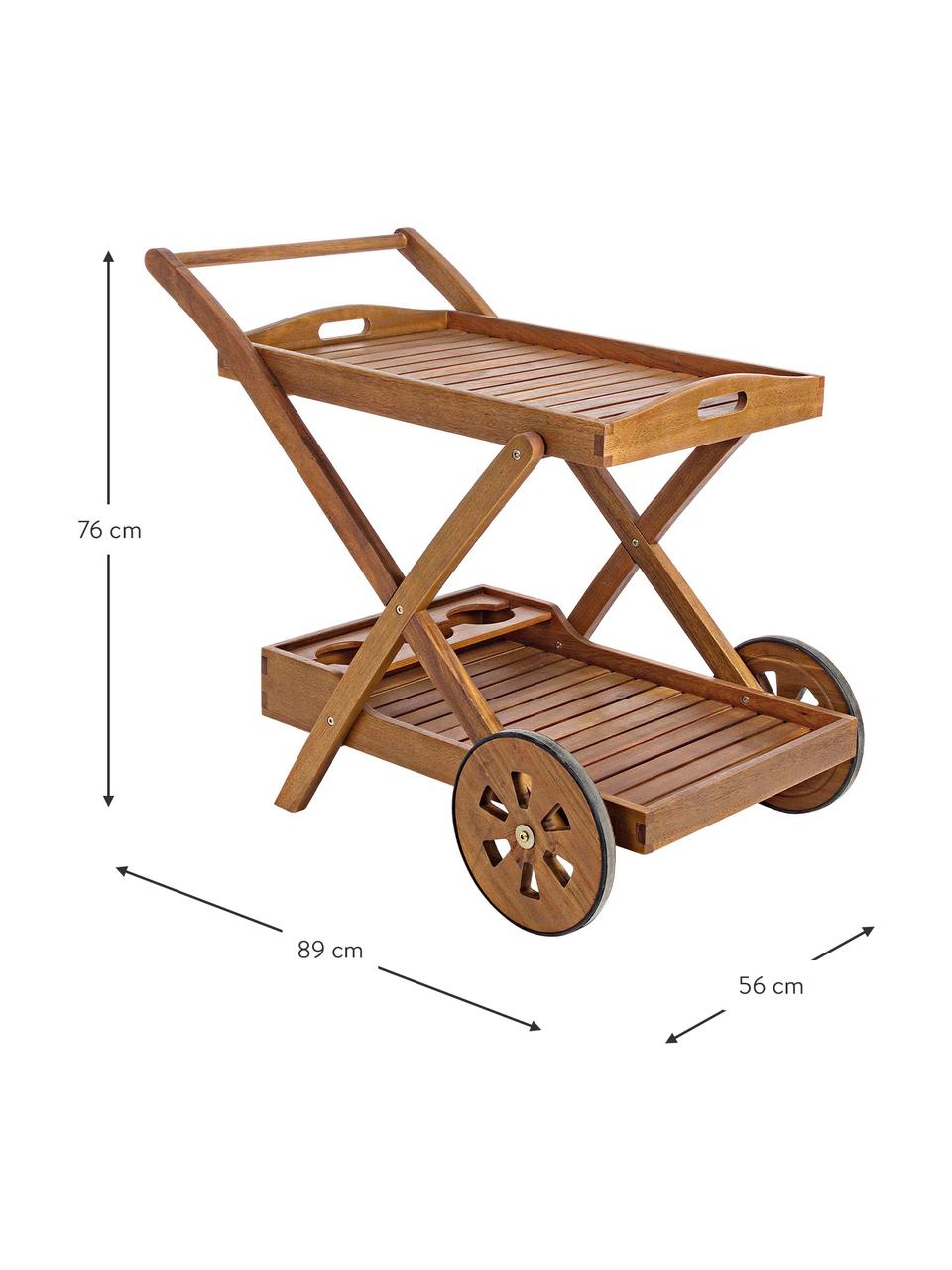 Ogrodowy wózek barowy Noemi, Drewno akacjowe, lakierowane na jasno i olejowane, Drewno akacjowe, S 89 x W 76 cm
