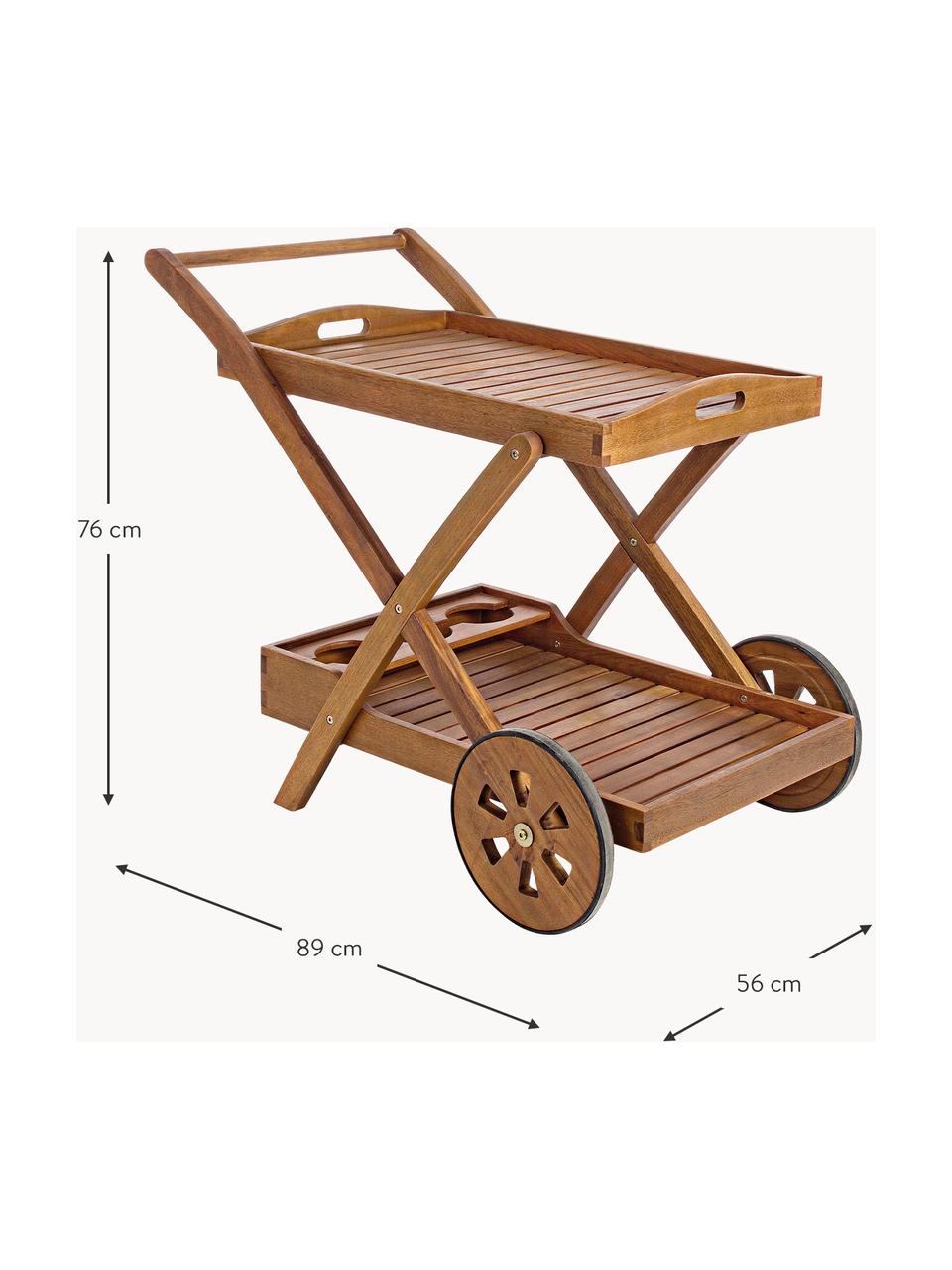 Barový vozík Noemi, Lakované a olejované akáciové dřevo, Akáciové dřevo, Š 89 cm, V 76 cm