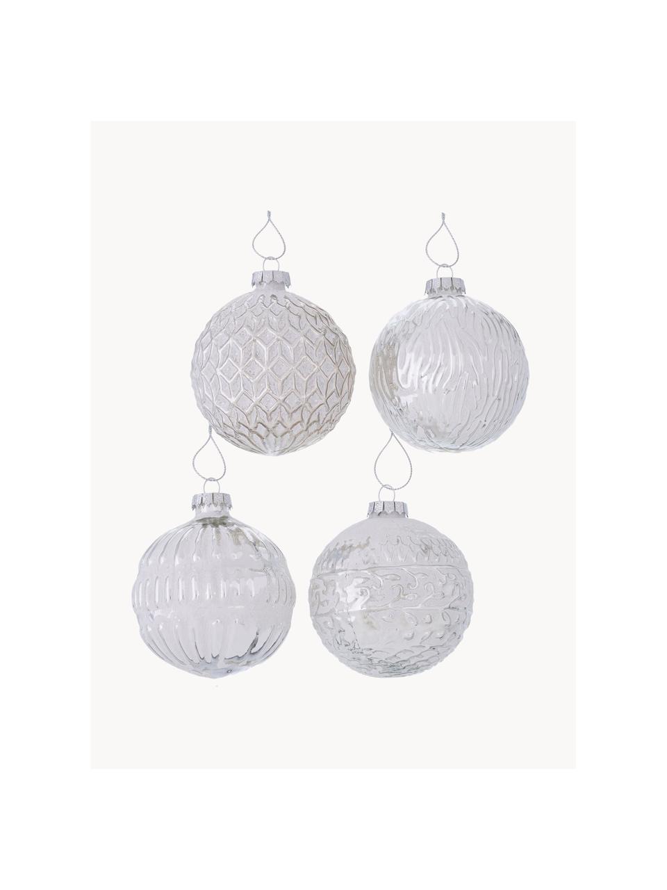 Kerstballen Biela, set van 12, Gelakt glas, Zilverkleurig, wit, Ø 8 x H 8 cm