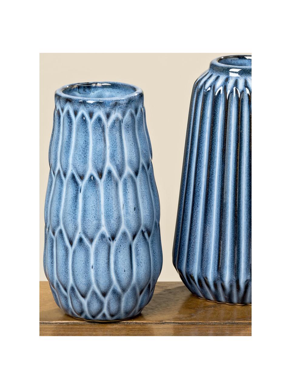 Komplet wazonów z porcelany Aquarel, 3 elem., Porcelana, Odcienie niebieskiego, Komplet z różnymi rozmiarami