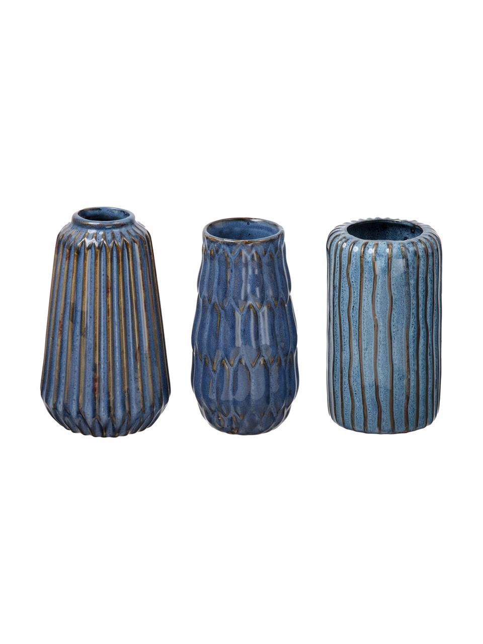 Kleines Vasen-Set Aquarel aus Porzellan, 3er-Set, Porzellan, Blautöne, Set mit verschiedenen Grössen