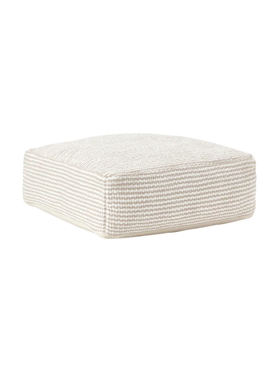 Cuscino da pavimento in cotone a righe Carmelo, Rivestimento: 100% cotone, Beige, bianco, Larg. 60 x Alt. 20 cm