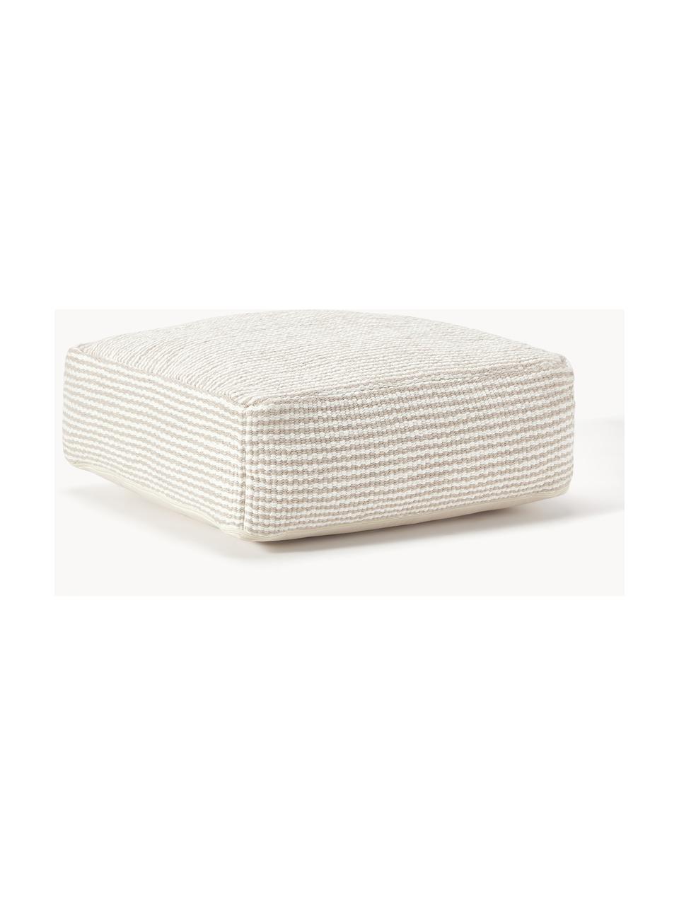 Cuscino da pavimento in cotone a righe Carmelo, Rivestimento: 100% cotone, Beige, bianco, Larg. 60 x Alt. 20 cm