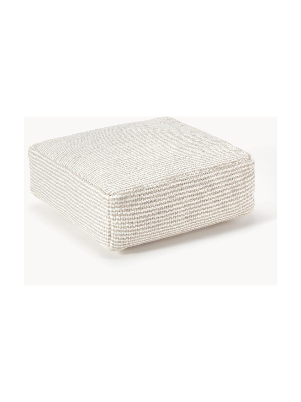 Coussin de sol en coton rayé Carmelo, Beige, blanc, larg. 60 x haut. 20 cm