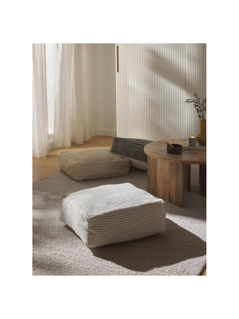 Cuscino da pavimento in cotone a righe Carmelo, Rivestimento: 100% cotone, Beige, bianco, Larg. 60 x Alt. 20 cm