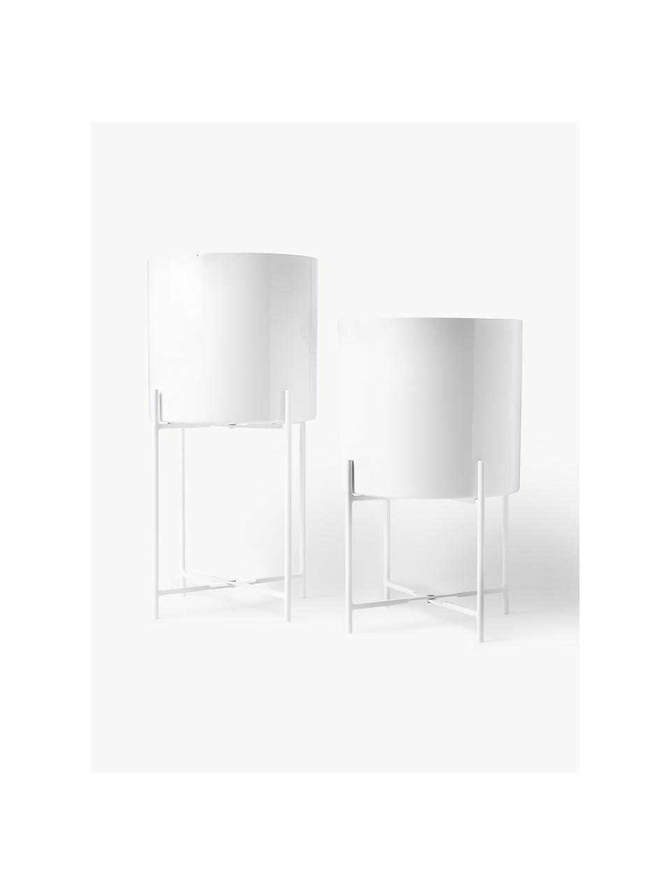 Set de maceteros de metal Mina, 2 uds., Metal con pintura en polvo, Blanco, Set de diferentes tamaños