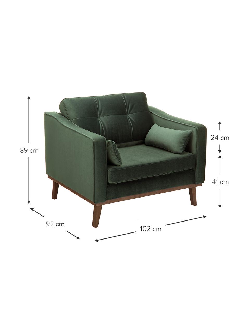 Sillón de terciopelo Alva, estilo clásico, Tapizado: terciopelo (tapizado de p, Estructura: madera de pino maciza, Patas: madera de haya curtida, Terciopelo verde oliva, An 102 x F 92 cm