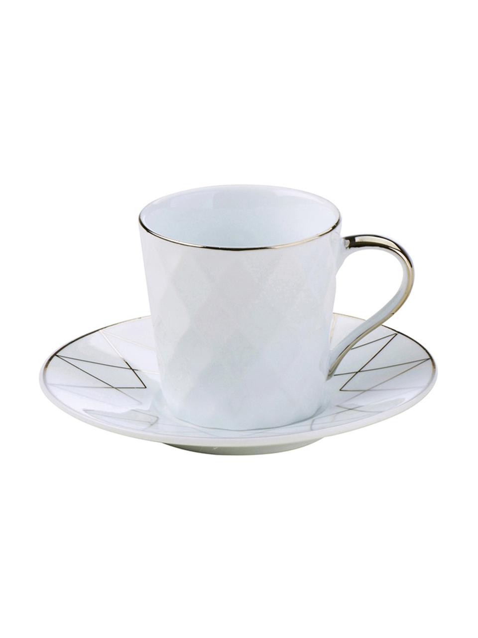 Komplet filiżanek do espresso Lux, 6 elem., Porcelana, Biały, odcienie platynowego, Ø 12 x W 6 cm