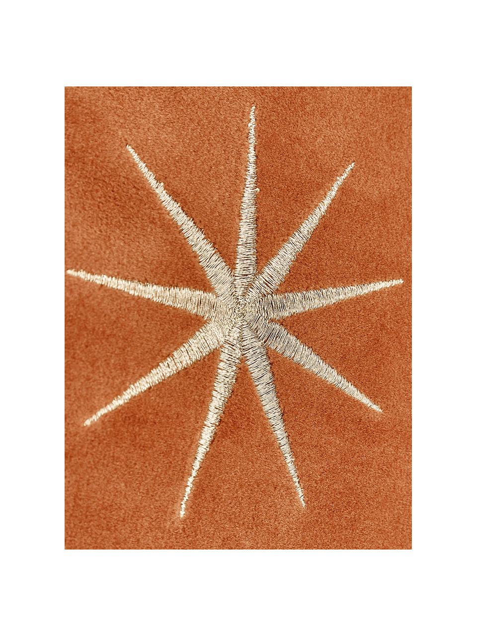 Bestickte Samt-Kissenhülle Stars mit winterlichen Sternenmotiven, Orange, 45 x 45 cm