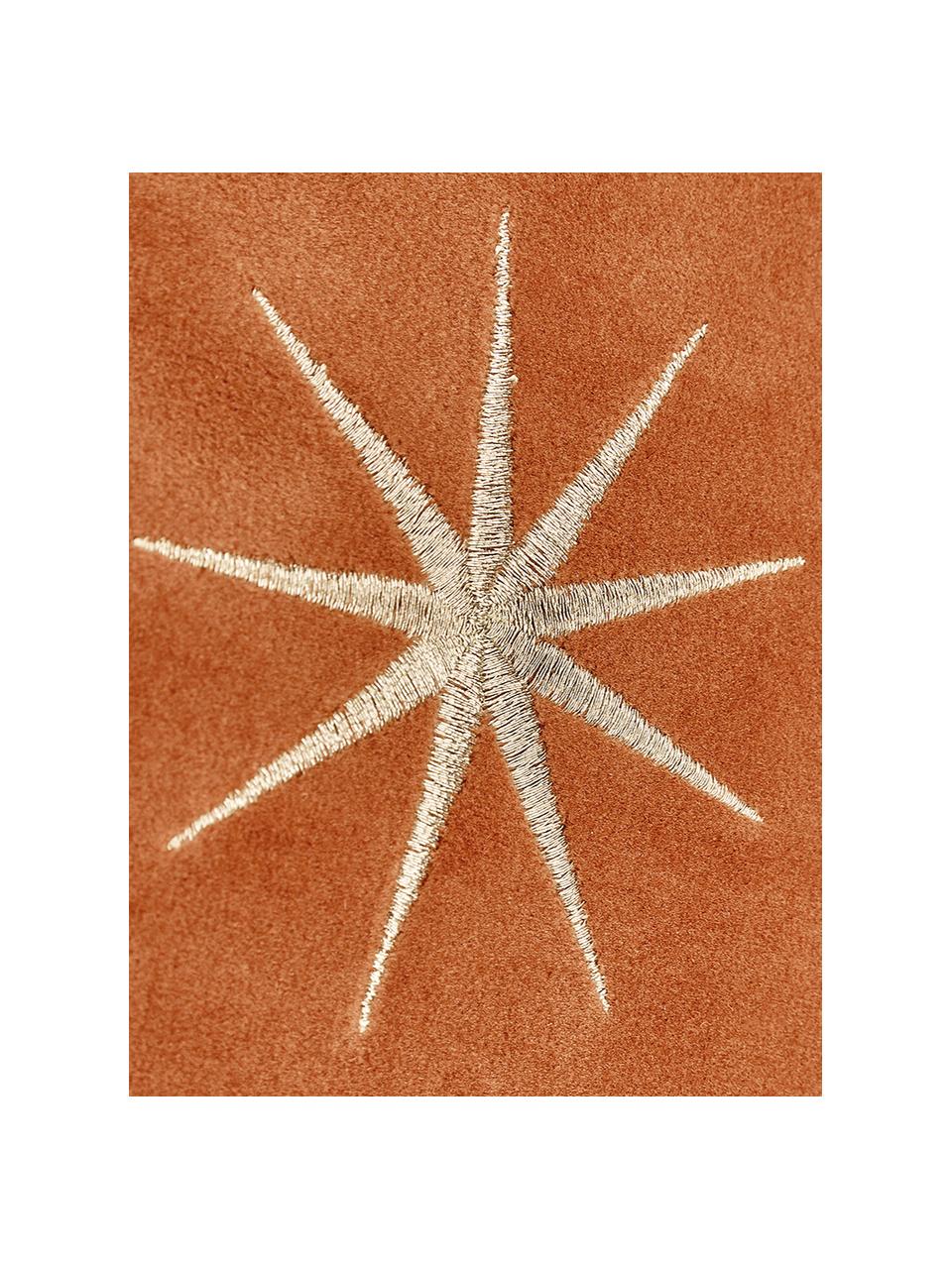 Funda de cojín de terciopelo bordada Stars, Naranja, An 45 x L 45 cm
