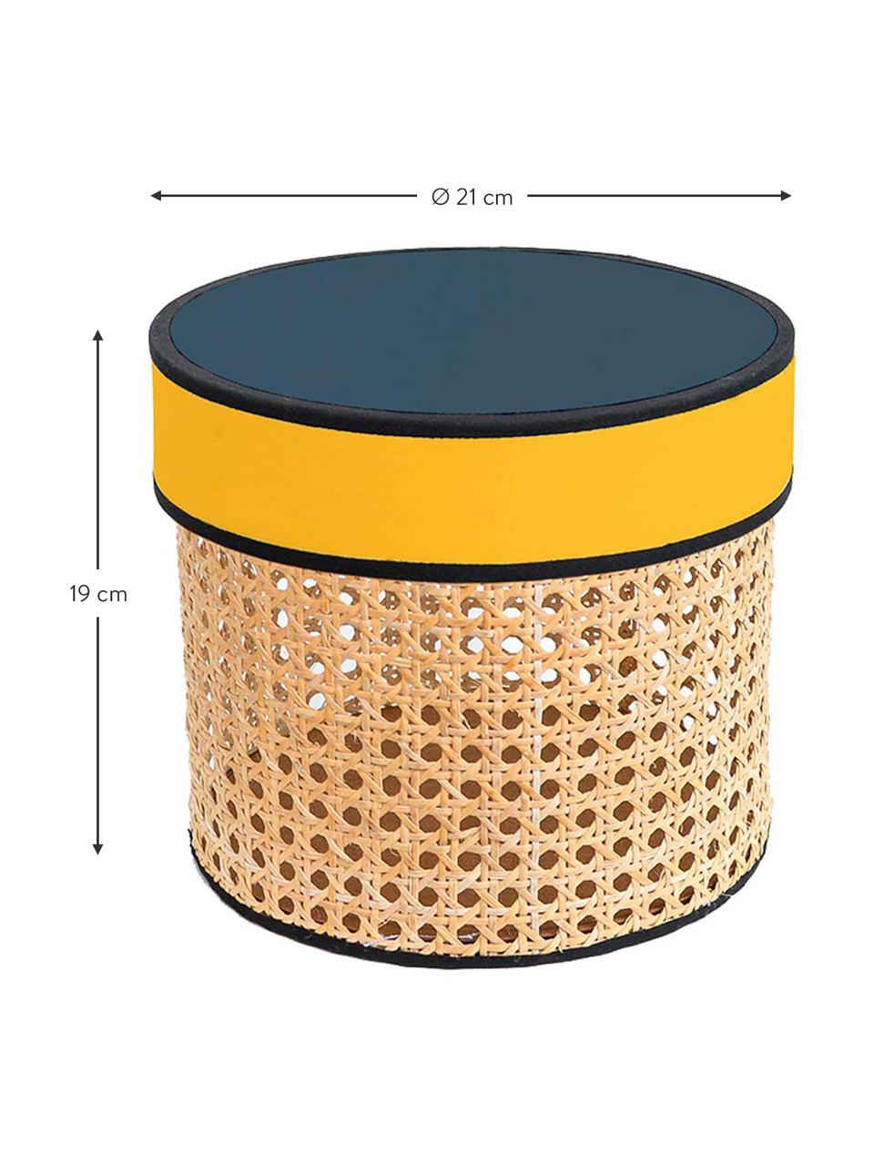 Caja decorativa Pamela, Caja: rejilla, Tapa: tela, fibras de densidad , Beige, amarillo, Ø 21 x Al 19 cm