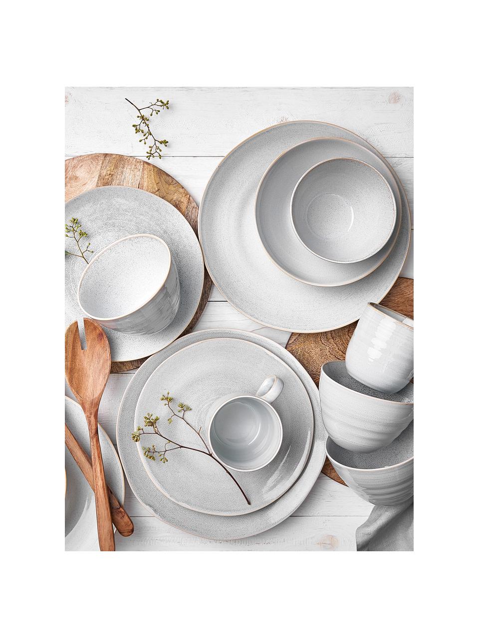 Assiettes creuses faites main Manor, 4 pièces, Grès cérame, Gris clair avec bordure beige, Ø 20 x haut. 6 cm