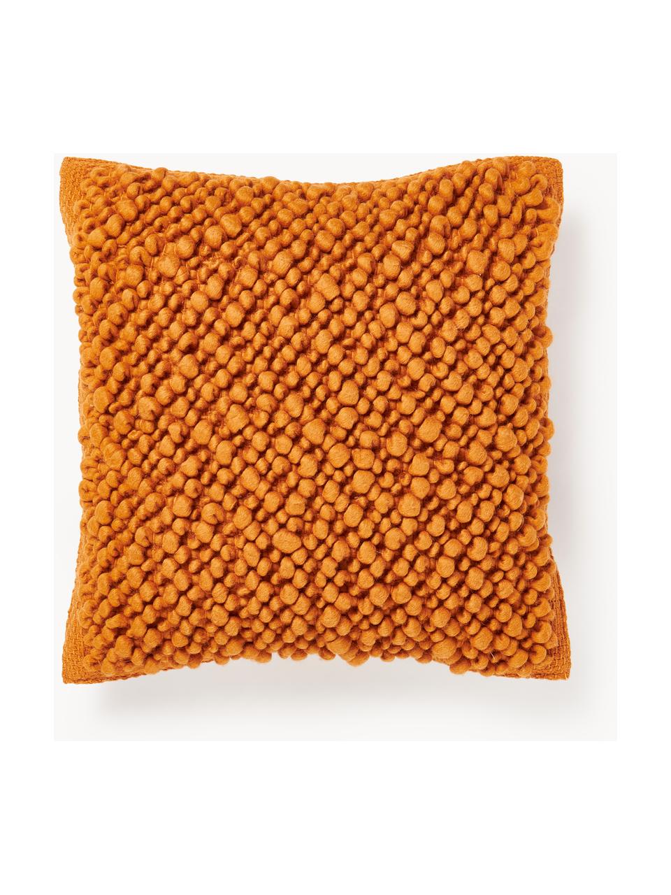 Housse de coussin en laine Loca, Orange, blanc crème, larg. 50 x long. 50 cm