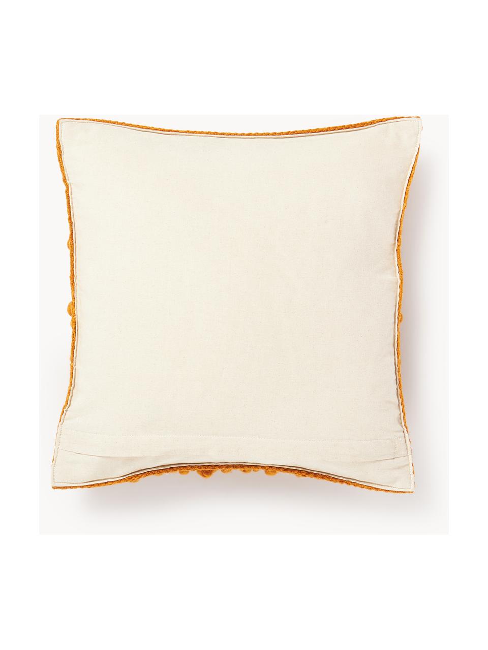 Housse de coussin en laine Loca, Orange, blanc crème, larg. 50 x long. 50 cm