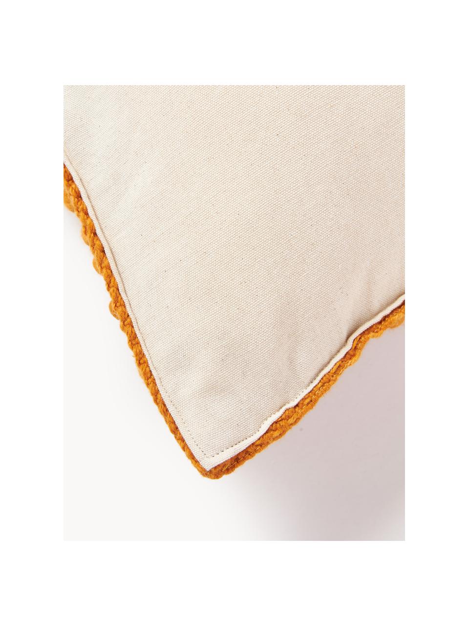 Housse de coussin en laine Loca, Orange, blanc crème, larg. 50 x long. 50 cm