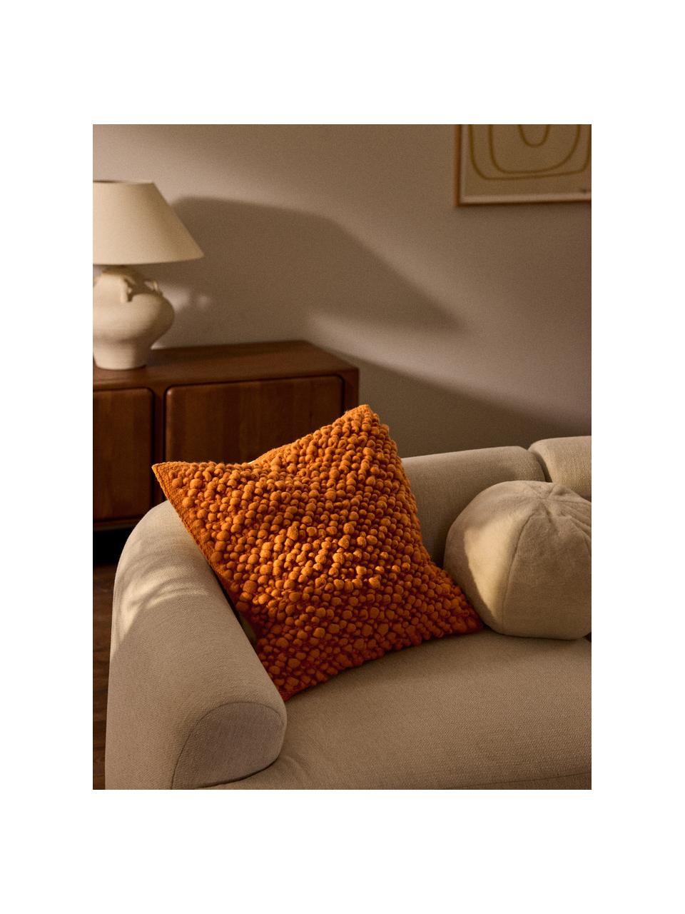 Housse de coussin en laine Loca, Orange, blanc crème, larg. 50 x long. 50 cm