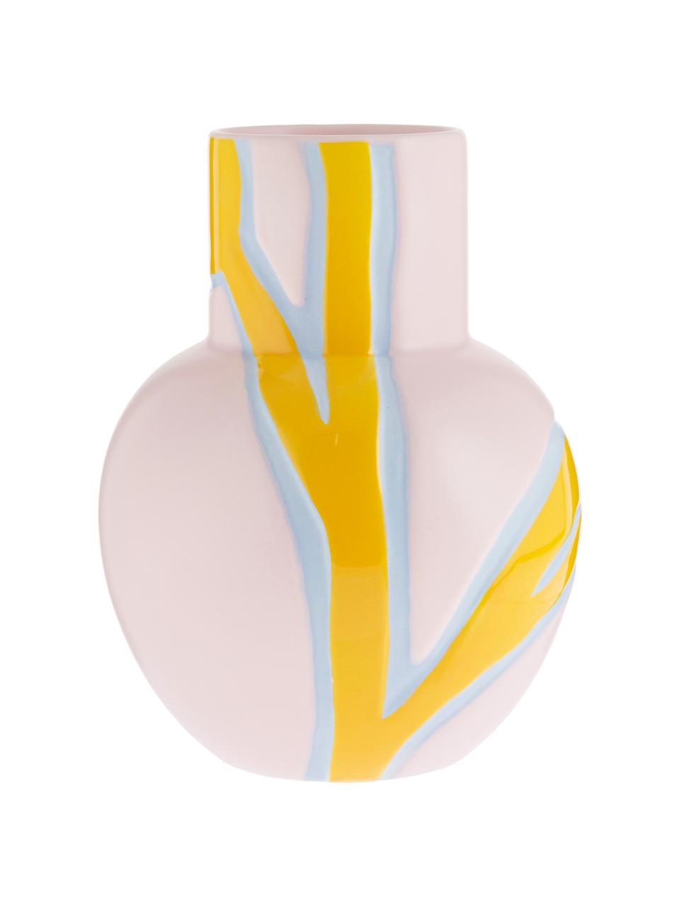 Handgefertigte Design-Vase Fiora, Porzellan, Rosa, Gelb, Hellblau, 19 x 25 cm