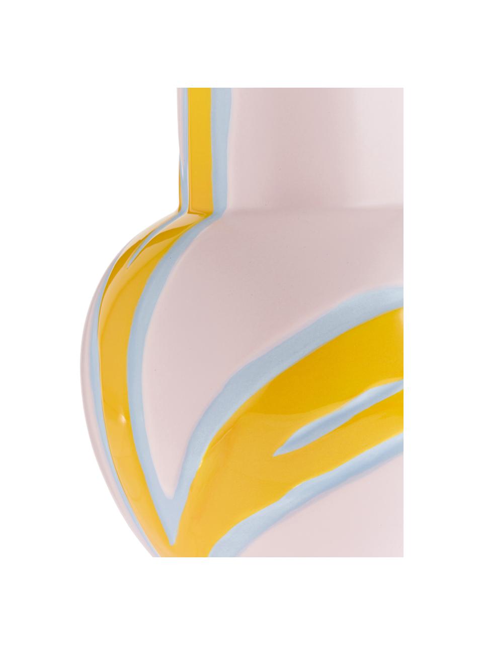 Handgefertigte Design-Vase Fiora, Porzellan, Rosa, Gelb, Hellblau, 19 x 25 cm