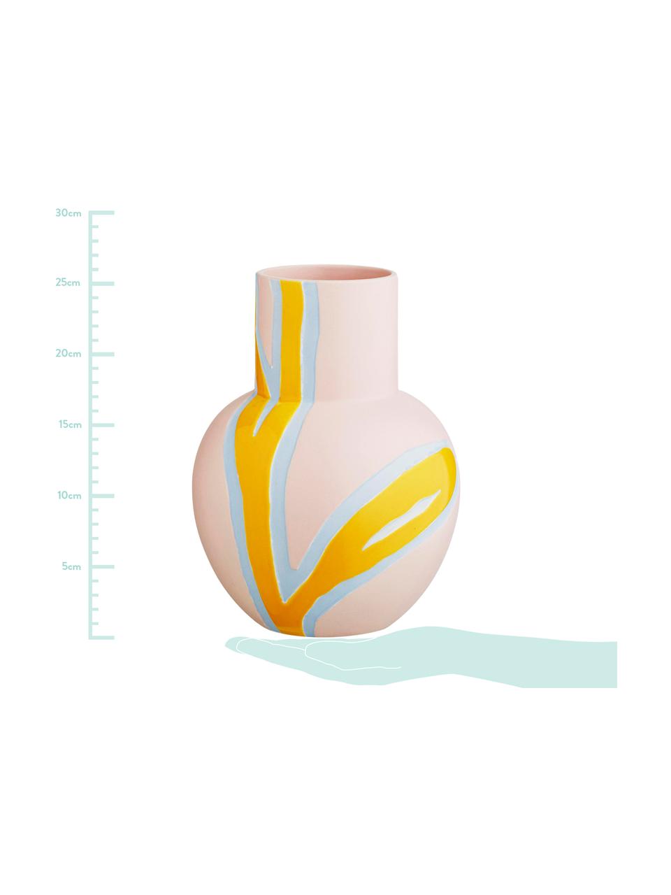 Handgefertigte Design-Vase Fiora, Porzellan, Rosa, Gelb, Hellblau, 19 x 25 cm