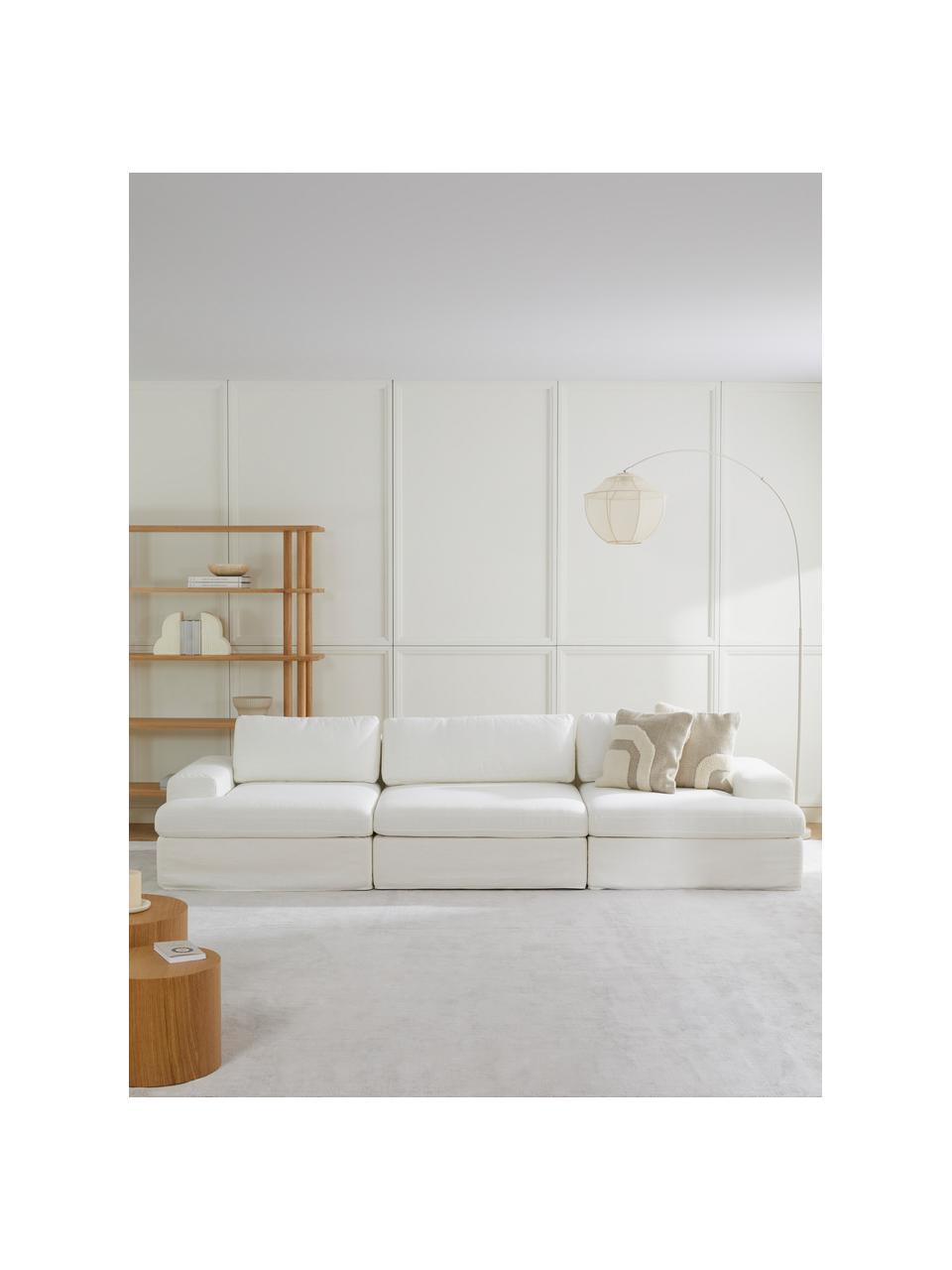 Sofa modułowa Russell (4-osobowa), Tapicerka: 100% bawełna Dzięki tkani, Stelaż: lite drewno sosnowe z cer, Nogi: tworzywo sztuczne, Tkanina w odcieniu złamanej bieli, S 309 x G 103 cm