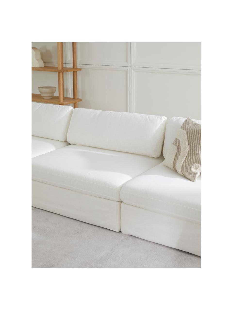 Modulaire bank Russell (3-zits), Bekleding: 100% katoen Met 50.000 sc, Frame: massief grenenhout FSC-ge, Poten: kunststof, Geweven stof crèmewit, B 309 x H 77 cm