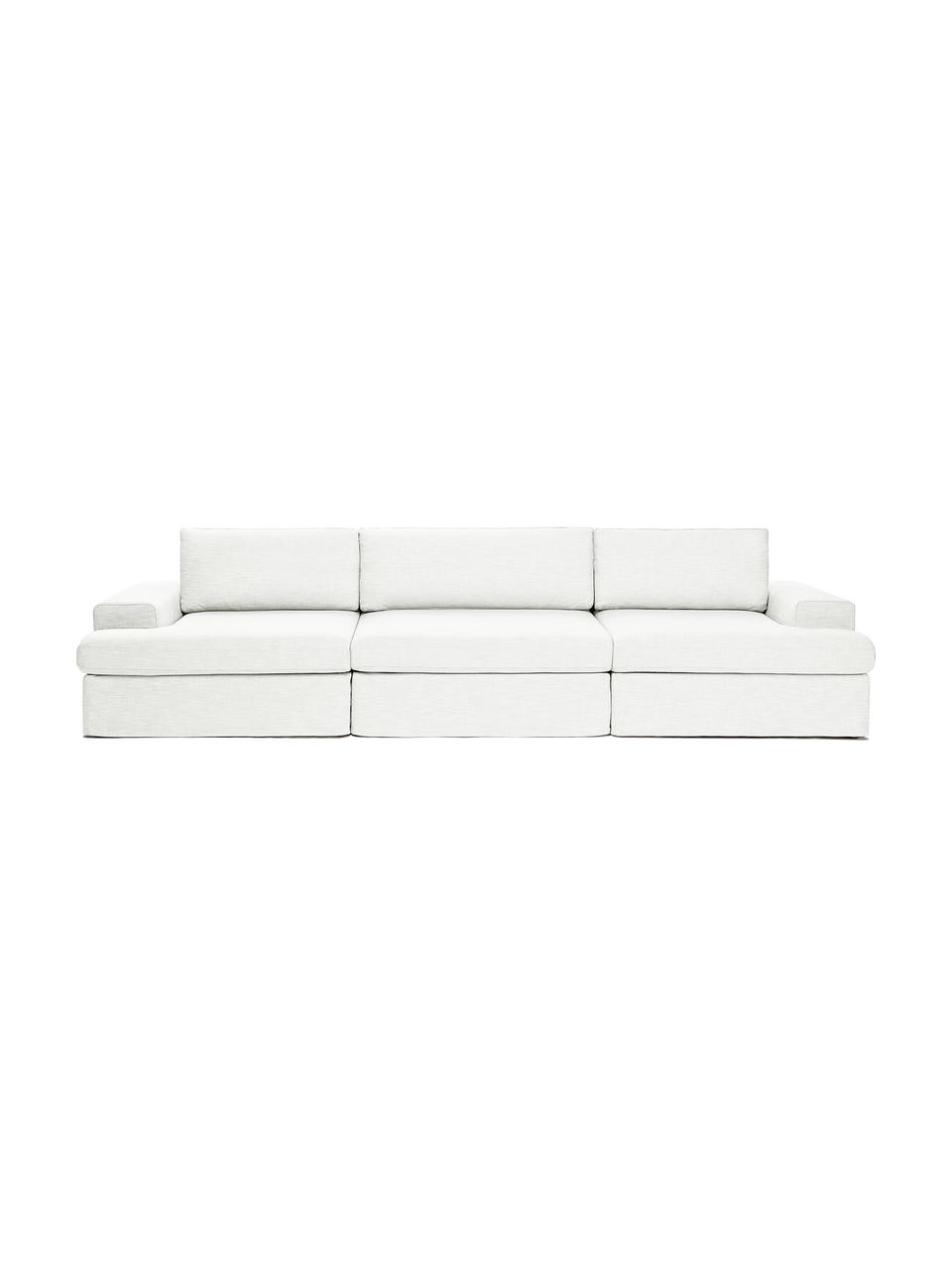 Divano componibile 3 posti Russell, Rivestimento: 100% cotone Con 50.000 ci, Struttura: legno di pino massiccio c, Piedini: materiale sintetico, Tessuto bianco crema, Larg. 309 x Alt. 77 cm