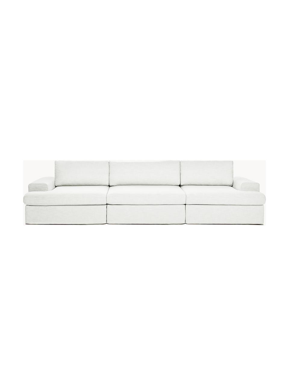 Divano componibile 4 posti con rivestimento sfoderabile Russell, Rivestimento: 100% cotone Con 50.000 ci, Struttura: legno di pino massiccio c, Gambe: plastica, Tessuto bianco latte, Larg. 309 x Prof. 103 cm