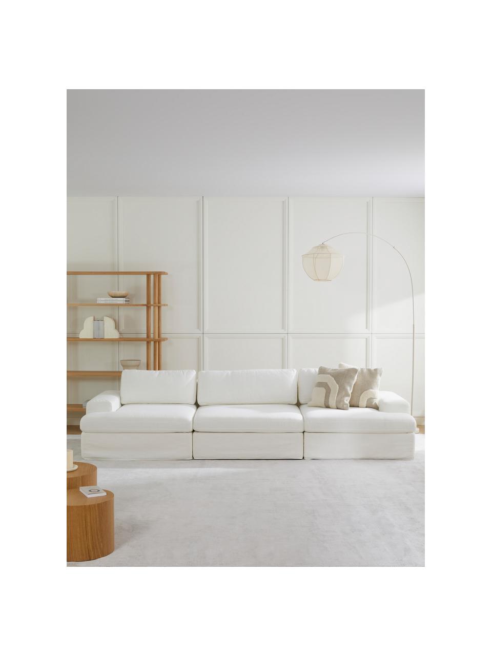 Modulares Sofa Russell (4-Sitzer) mit abnehmbaren Bezügen, Bezug: 100% Baumwolle Der strapa, Gestell: Massives Kiefernholz, Spe, Füße: Kunststoff Dieses Produkt, Webstoff Off White, B 309 x T 103 cm