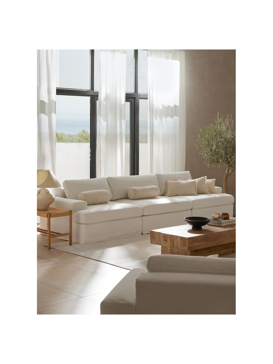 Modulares Sofa Russell (4-Sitzer) mit abnehmbaren Bezügen, Bezug: 100% Baumwolle Der strapa, Gestell: Massives Kiefernholz, Spe, Webstoff Off White, B 309 x T 103 cm