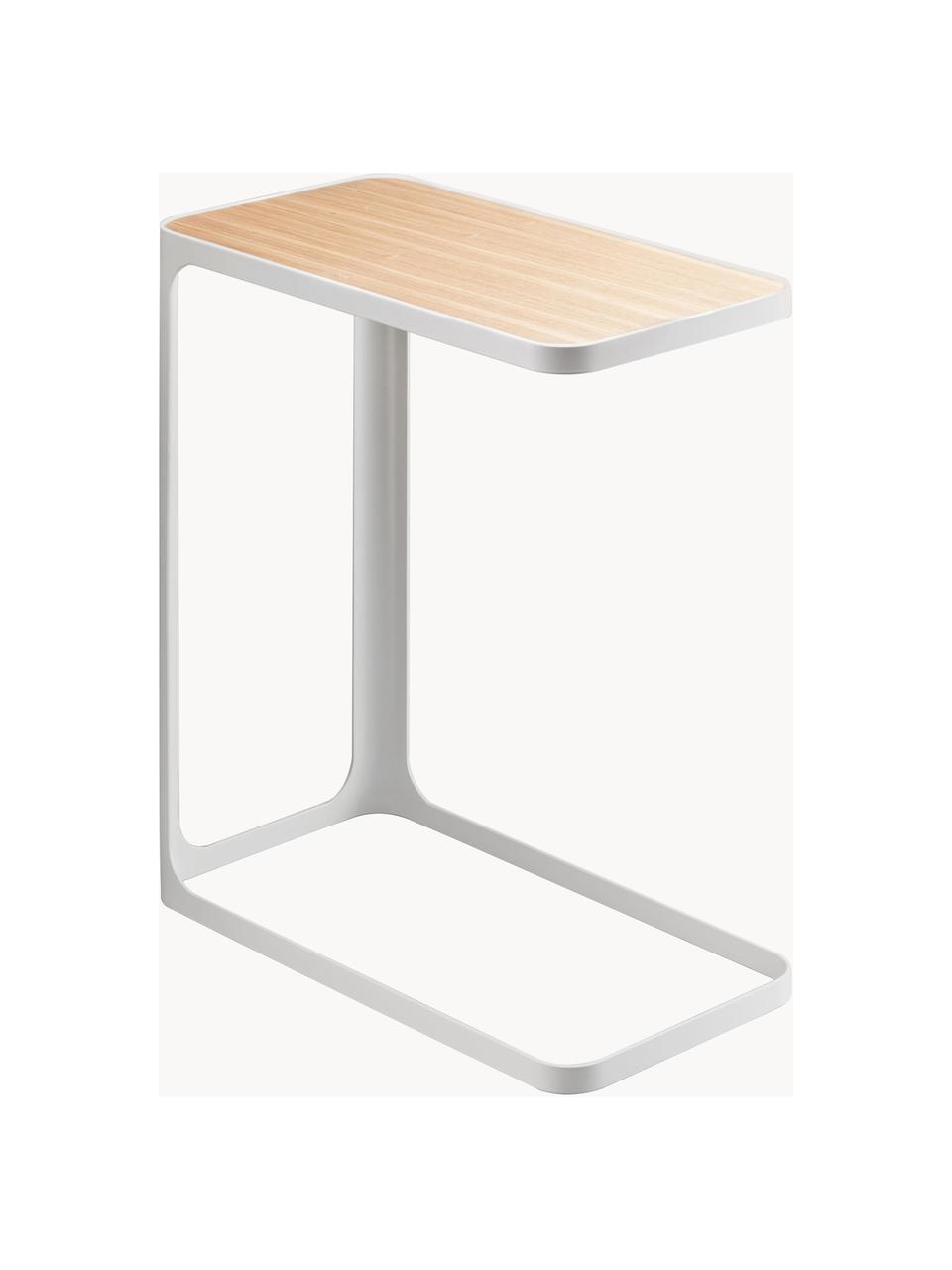 Odkládací stolek s dřevěnou deskou Frame, Bílá, světlé dřevo, Š 45 cm, V 52 cm