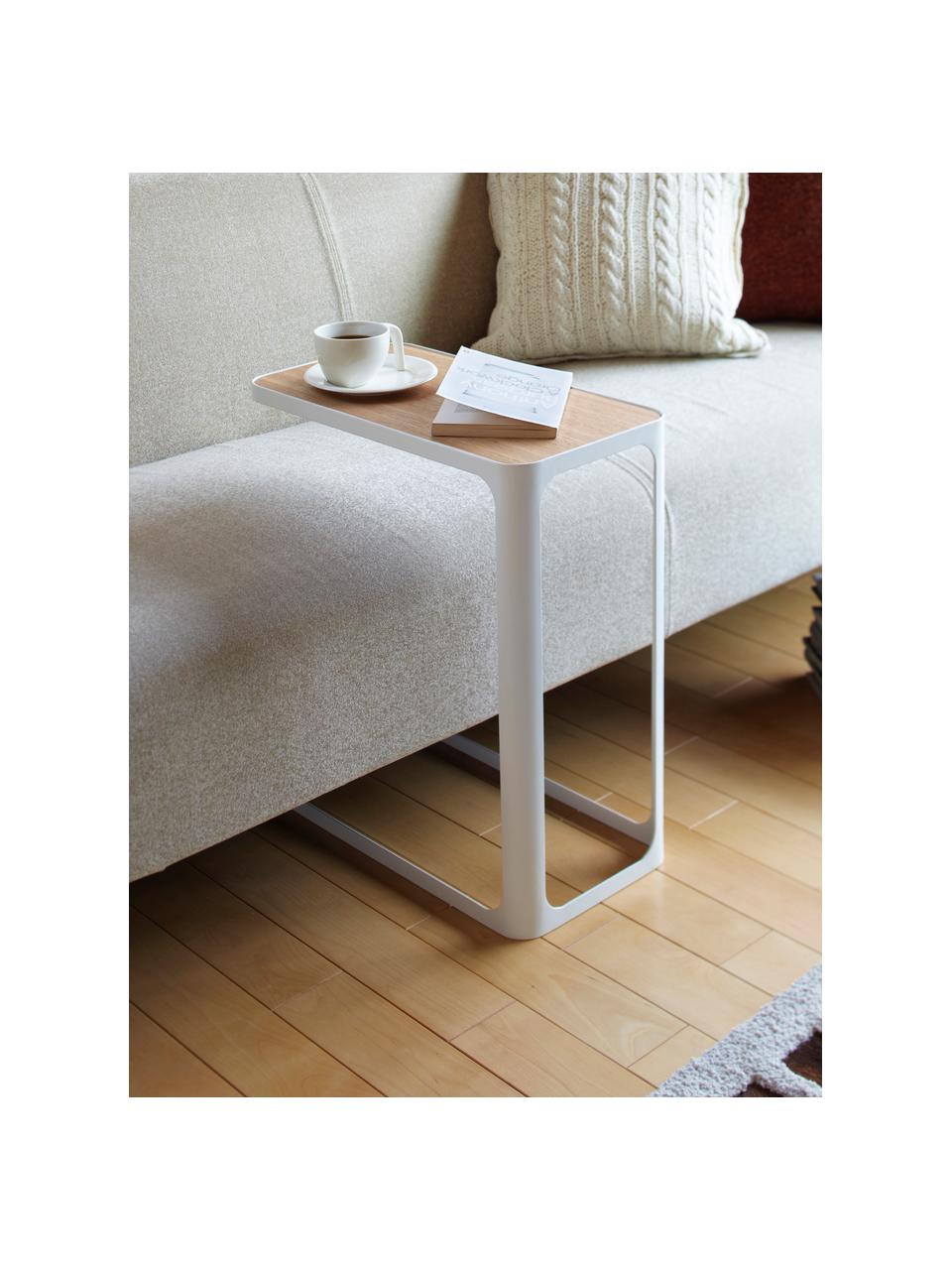 Tavolino con piano in legno Frame, Struttura: acciaio verniciato a polv, Bianco, legno chiaro, Larg. 45 x Alt. 52 cm