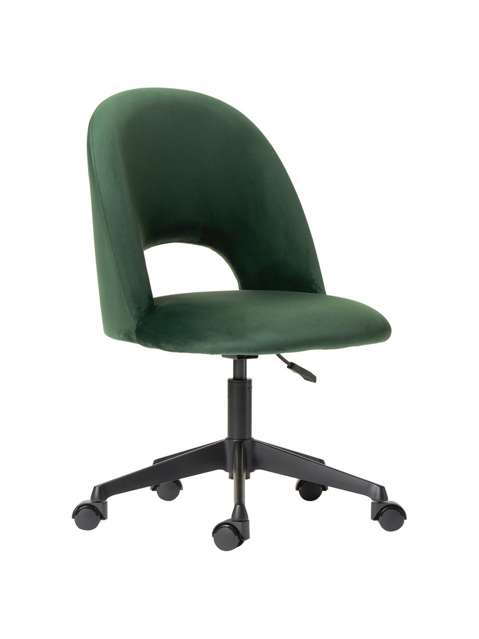 Krzesło biurowe z aksamitu Rachel, obrotowe, Tapicerka: aksamit (wysokiej jakości, Nogi: metal malowany proszkowo, Ciemnozielony aksamit, S 65 x G 66 cm