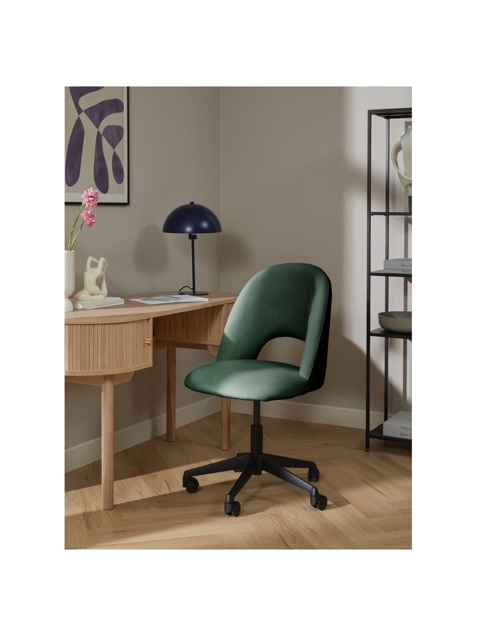 Fluwelen bureaustoel Rachel, in hoogte verstelbaar, Bekleding: fluweel (hoogwaardig poly, Poten: gepoedercoat metaal, Fluweel donkergroen, B 65 x D 66 cm