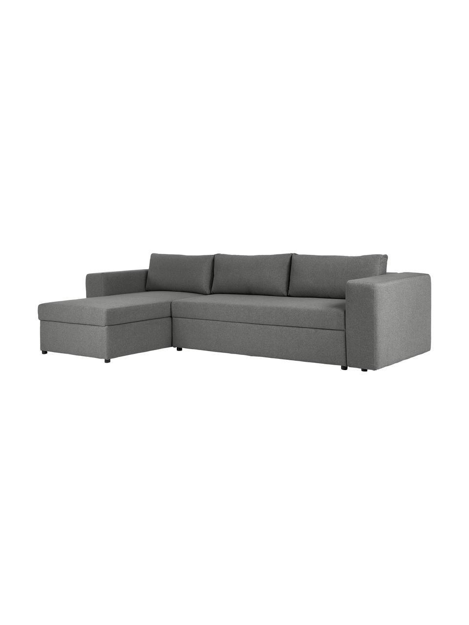 Grand canapé convertible 4 places avec rangement Noah, Tissu gris foncé, larg. 343 x prof. 180 cm, méridienne à gauche
