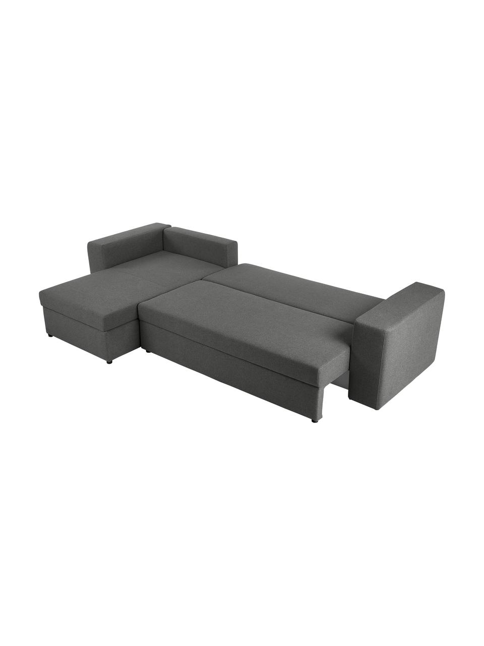 Grand canapé convertible 4 places avec rangement Noah, Tissu gris foncé, larg. 343 x prof. 180 cm, méridienne à gauche