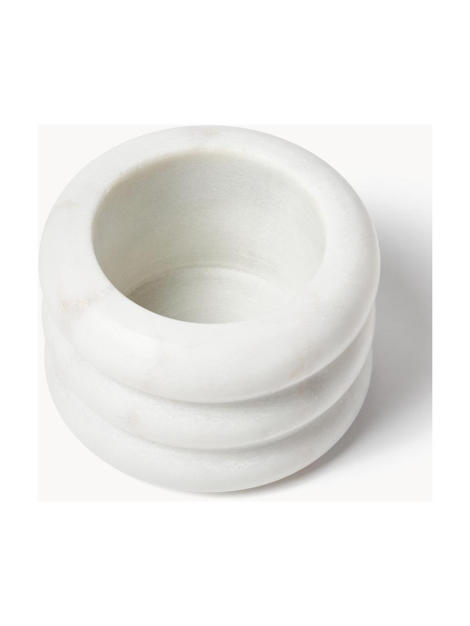 Set di 4 ciotole in marmo con cucchiaio Zuri, Contenitore: marmo, Cucchiaio: metallo, Bianco marmorizzato, Ø 8 x Alt. 5 cm