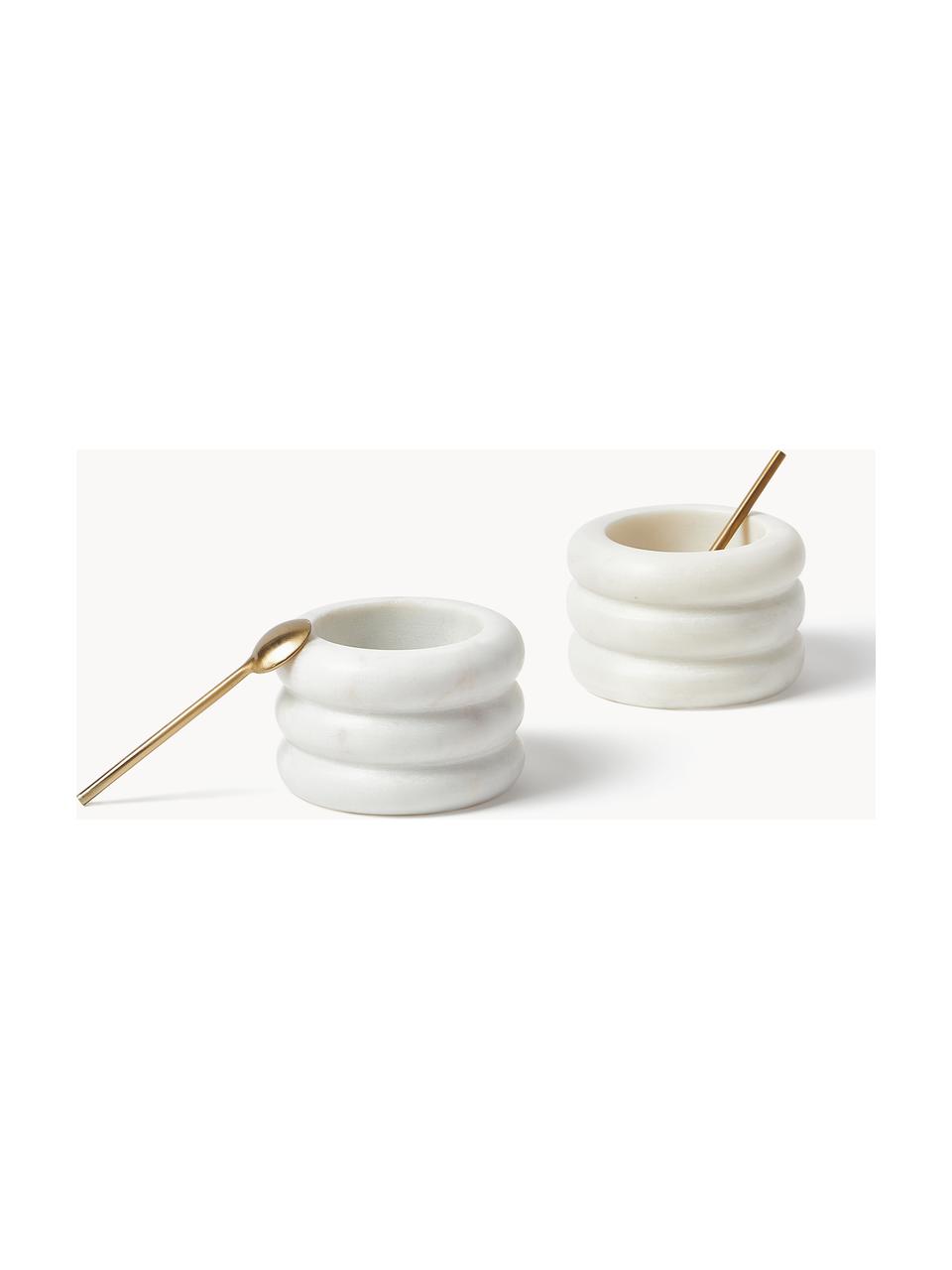 Marmor-Schälchen Zuri mit Löffel, 4er-Set, Löffel: Metall, Weiß, marmoriert, Ø 8 x H 5 cm