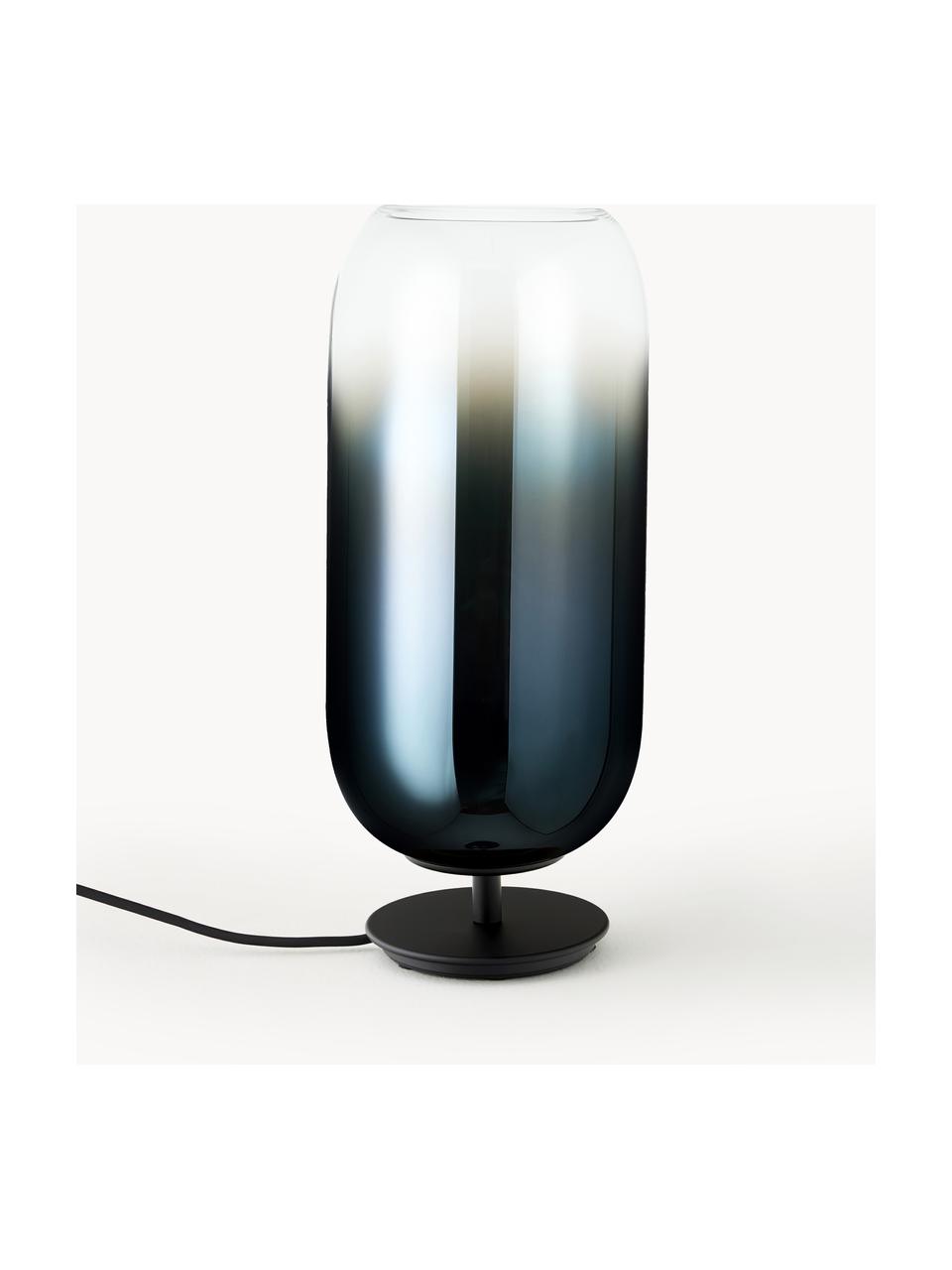 Lampe à poser soufflée bouche Gople, tailles variées, Bleu foncé, argenté, Ø 21 x haut. 49 cm