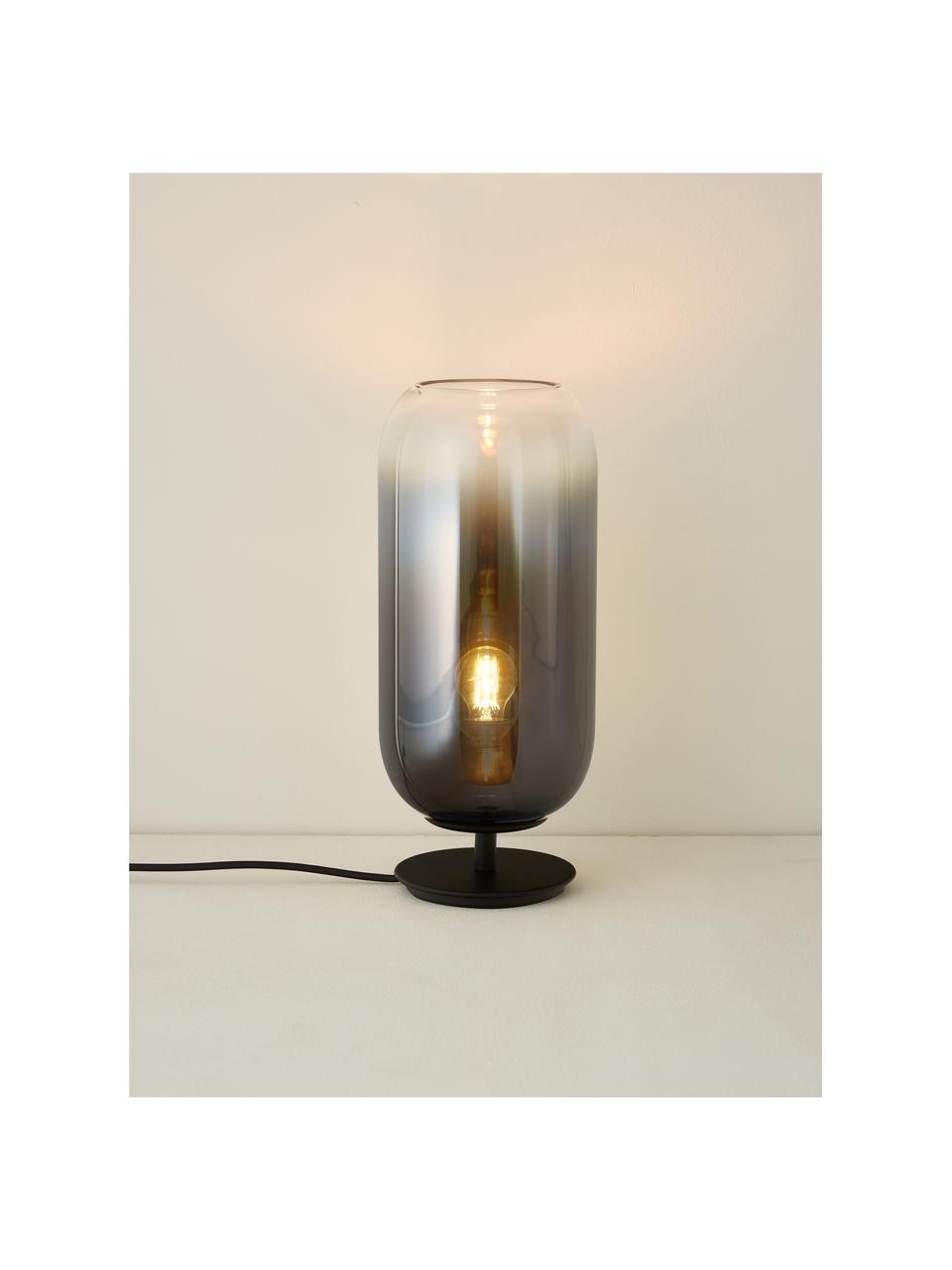 Lampe à poser soufflée bouche Gople, tailles variées, Bleu foncé, argenté, Ø 21 x haut. 49 cm