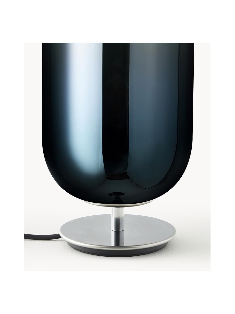 Lampe à poser soufflée bouche Gople, tailles variées, Bleu foncé, argenté, Ø 21 x haut. 49 cm