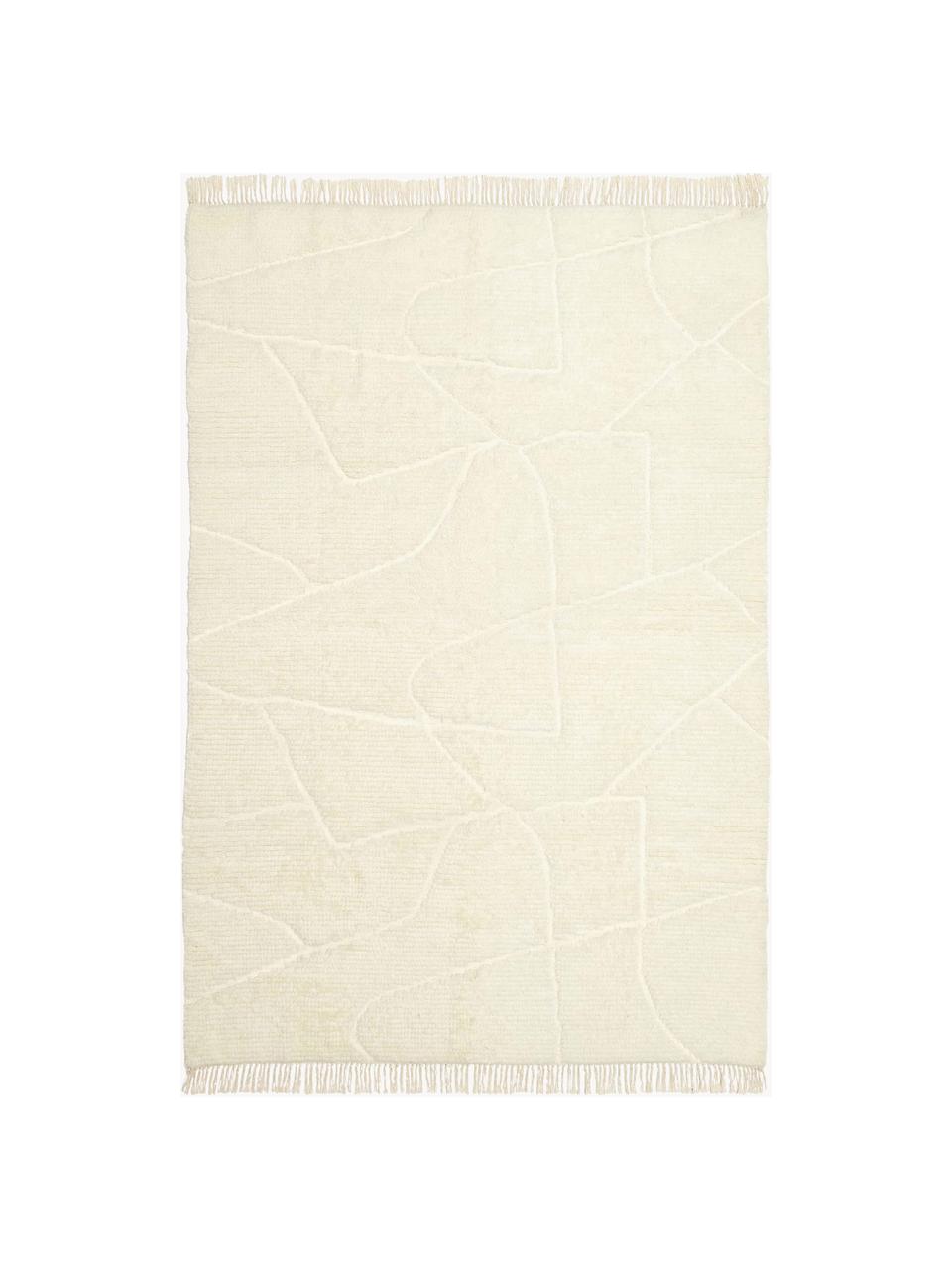 Tapis moelleux à poils longs à franges, tufté main Bayu, 84 % laine, 16 % coton

Les tapis en laine peuvent perdre des fibres lors des premières semaines et des peluches peuvent se former, ce phénomène est naturel et diminue à mesure de votre usage et du temps, Blanc crème, larg. 80 x long. 150 cm (taille XS)