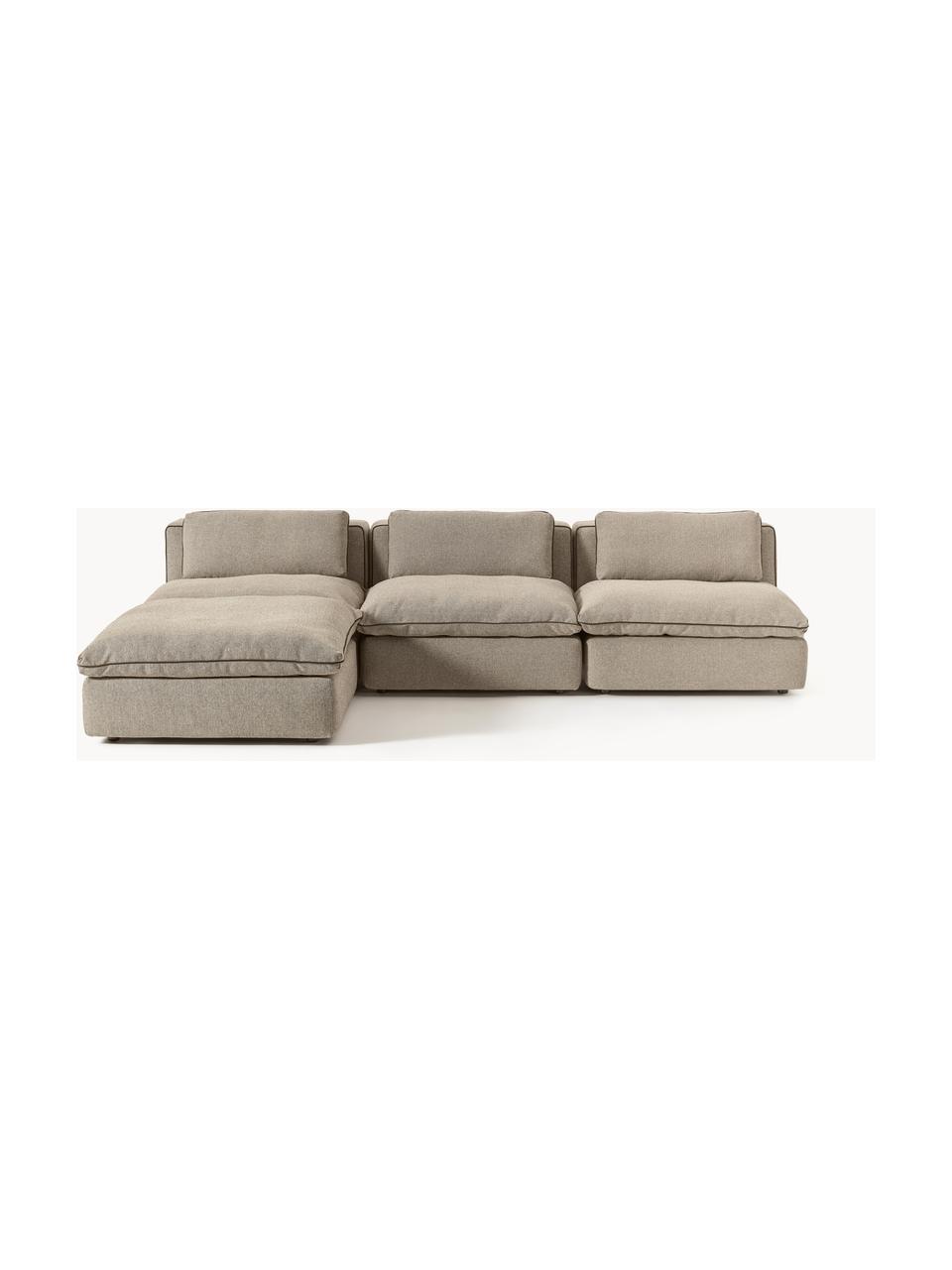 Modulares Ecksofa Felix mit Hocker, Bezug: 100 % Polyester Der strap, Gestell: Massives Kiefern- und Fic, Webstoff Greige, B 300 x T 210 cm