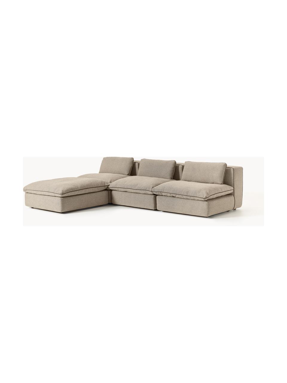 Modulares Ecksofa Felix mit Hocker, Bezug: 100 % Polyester Der strap, Gestell: Massives Kiefern- und Fic, Webstoff Greige, B 300 x T 210 cm